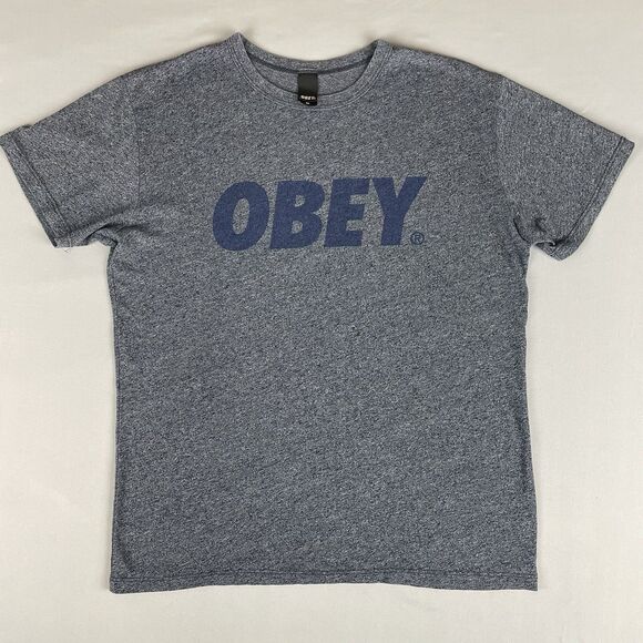 Obey Accent Graphic Tee Shirt Unisex Medium Gray Blue Basic Classic Preppy Retro - Picture 1 of 13